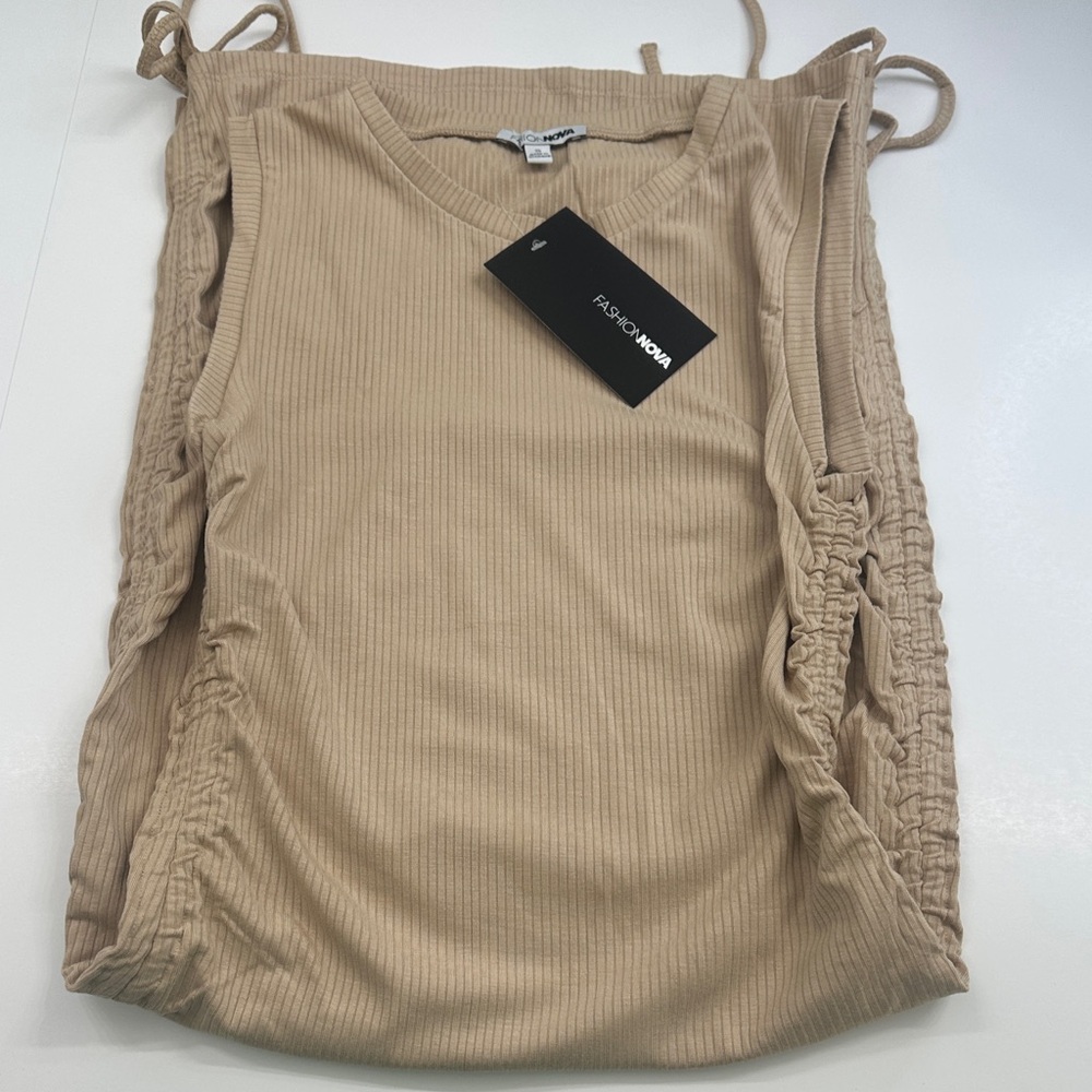 Fashion Nova Beige Ruched Tank Top